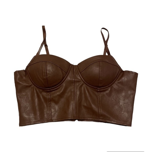 Haute Monde Brown Faux Leather Bustier Top Size Medium